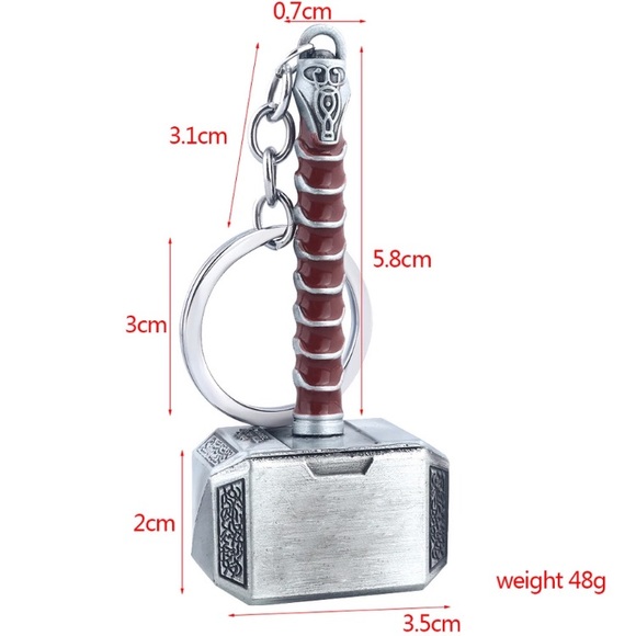 Thor Hammer Silver Zinc Key Chain - Picture 5 of 6
